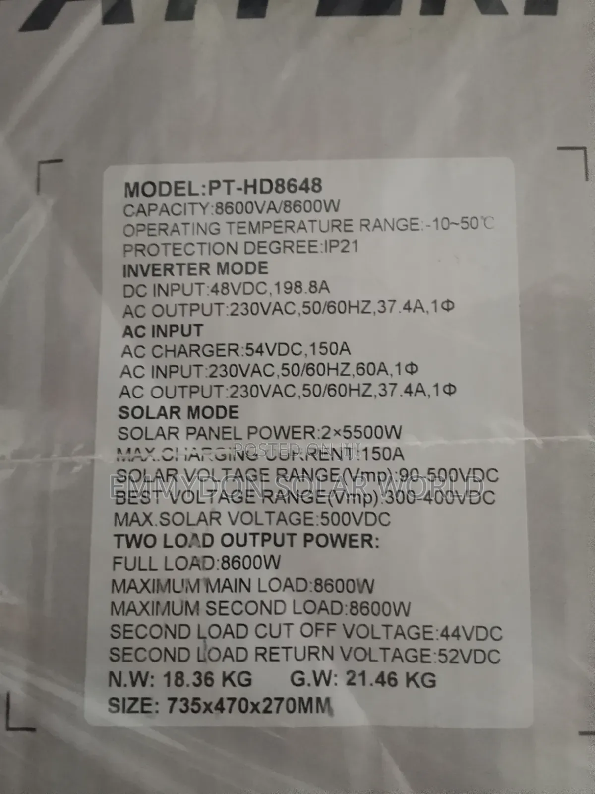 PATTERN Solar Hybrid Inverter 8.6kva 48v