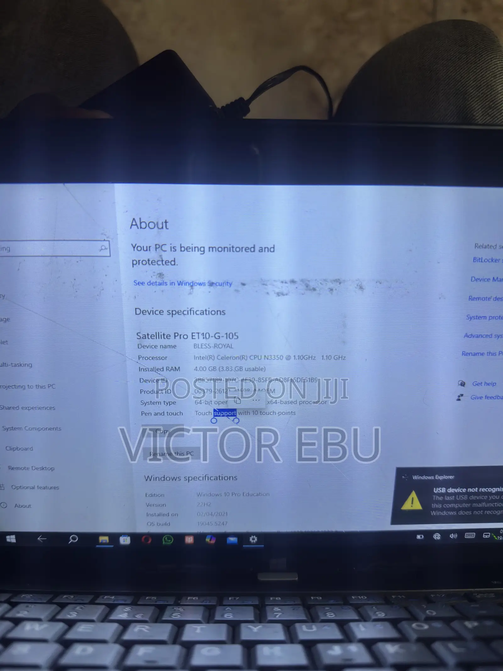 Laptop Toshiba 4GB Intel Celeron HDD 60GB