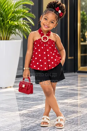 Girls Red Polka Dot Halter Top and Black Shorts Set