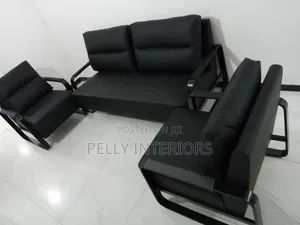 Modern Black Leather Executive Office Sofa Set.