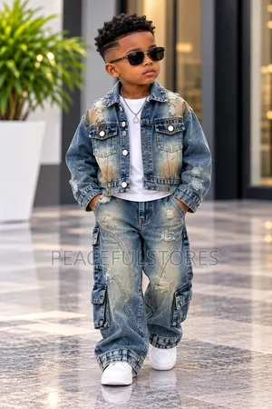 Boys Long Sleeve Denim Jacket and Cargo Jeans Set