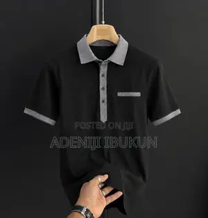 Men's Black Polo Shirt With Ash Grey Details