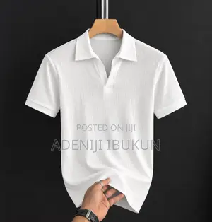 White Ribbed Short-Sleeve Polo Shirt �
