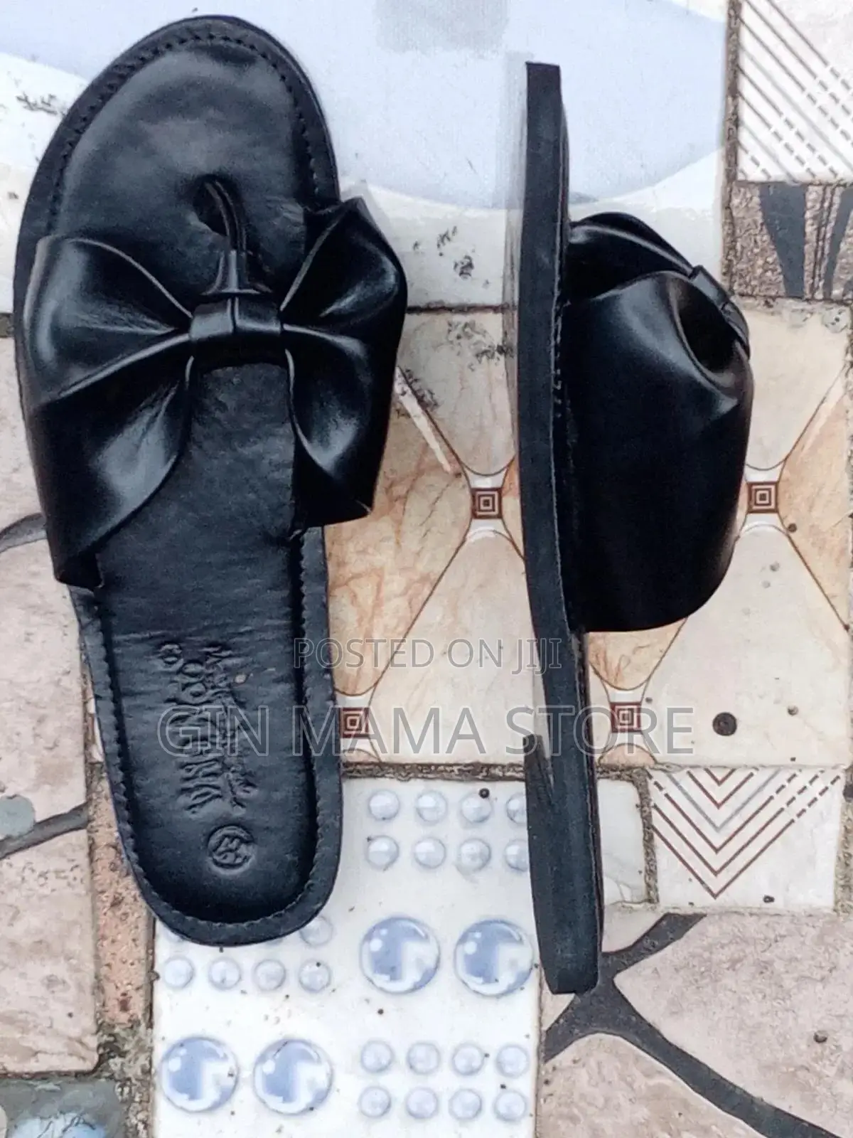 Original Black Leather Bow Slippers