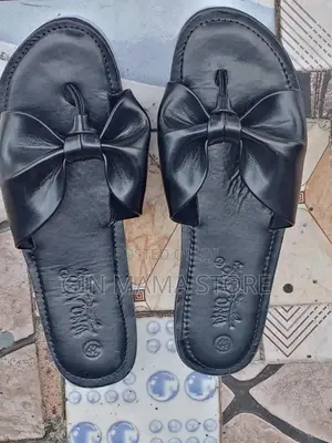 Original Black Leather Bow Slippers