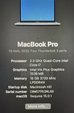 Laptop Apple MacBook Pro 2020 16GB Intel Core i7 SSD 500GB