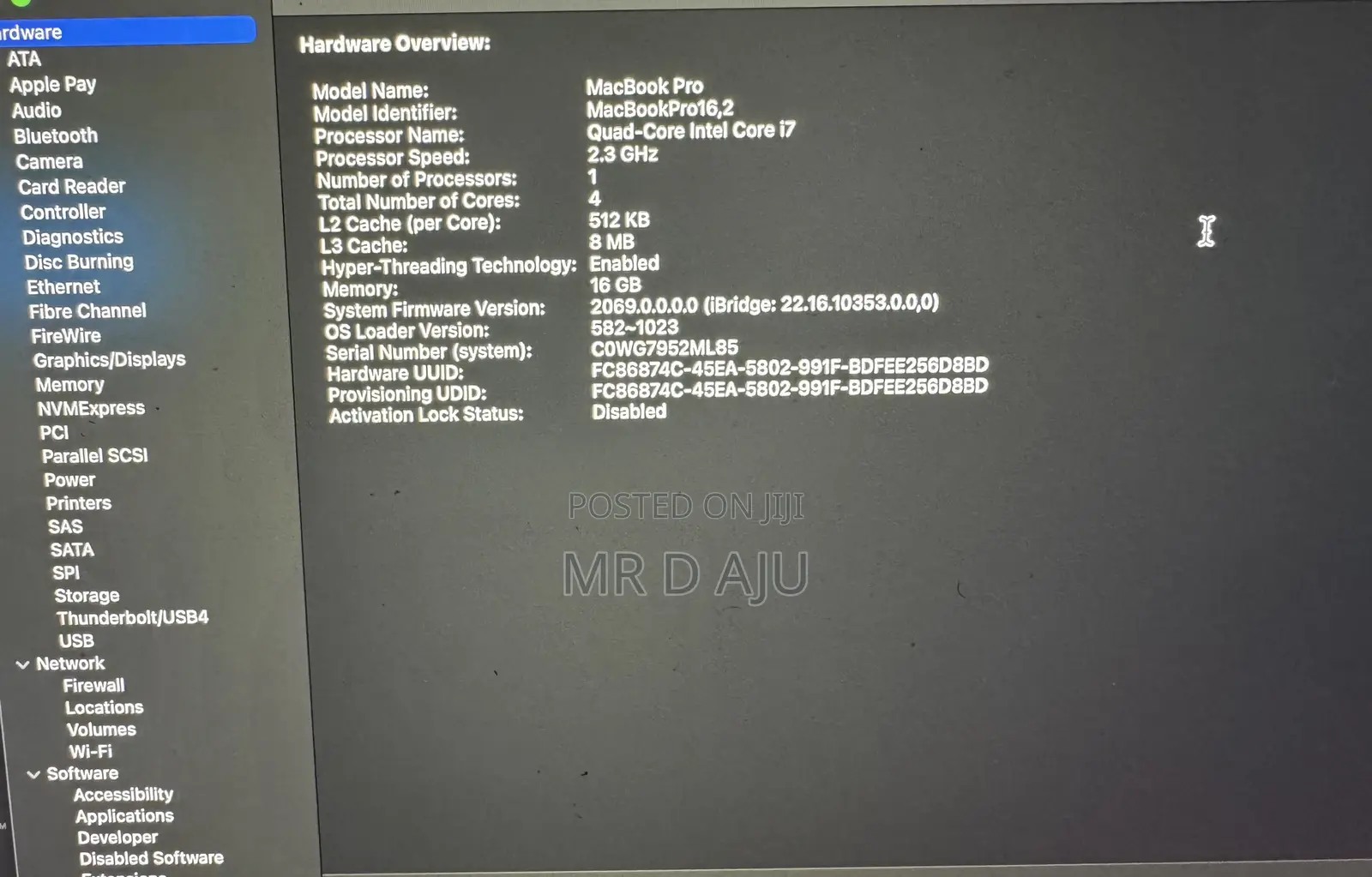 Laptop Apple MacBook Pro 2020 16GB Intel Core i7 SSD 500GB