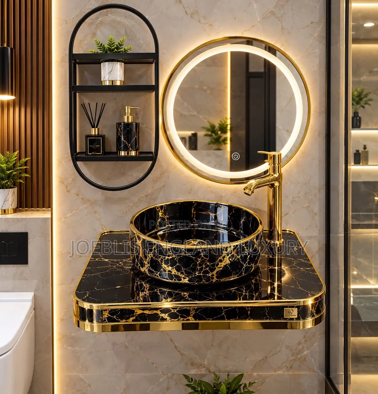 Basin Set Marble Gold