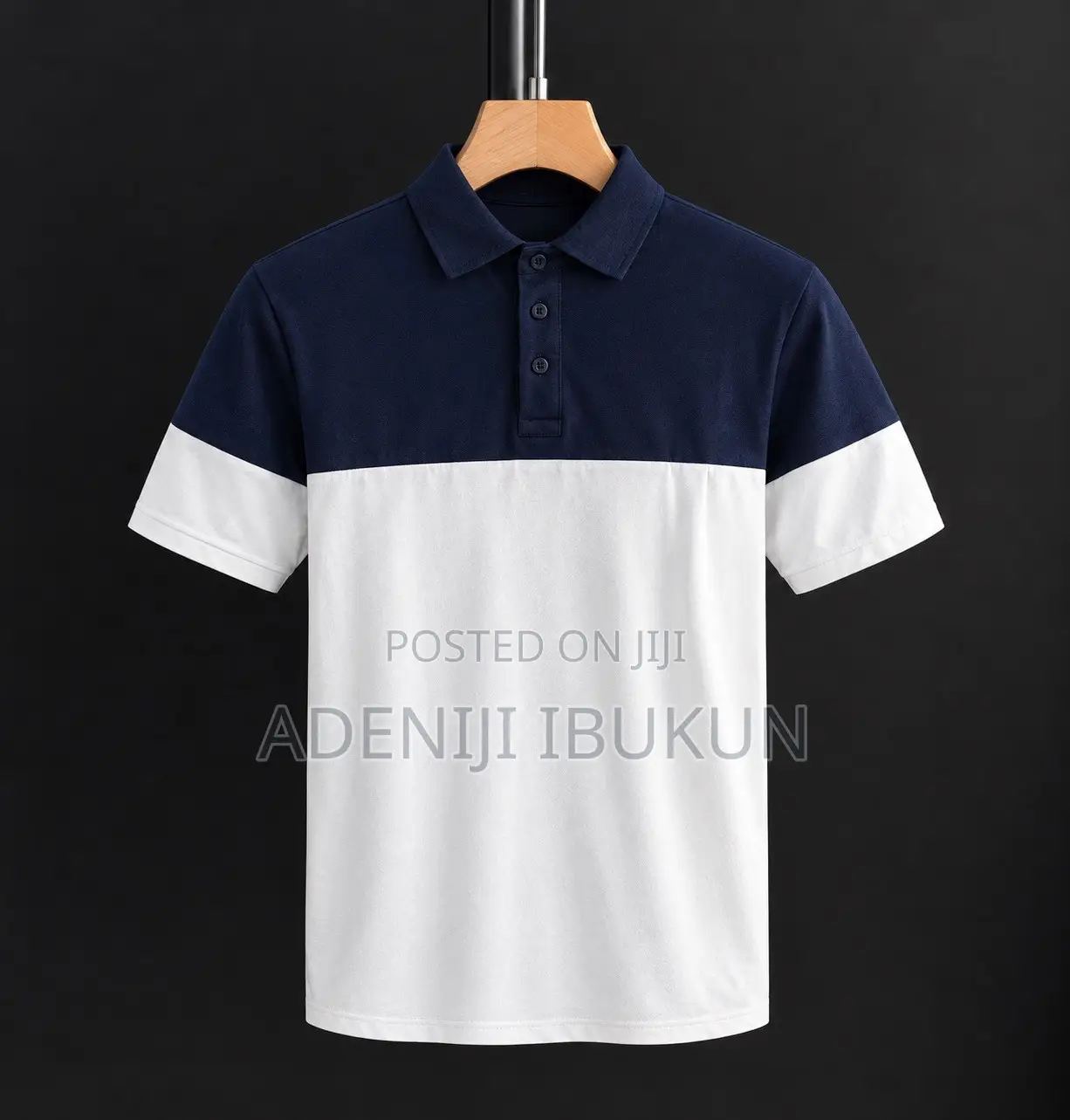 Navy Blue and White Colorblock Polo Shirt �