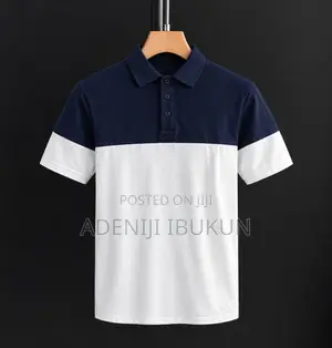 Navy Blue and White Colorblock Polo Shirt �