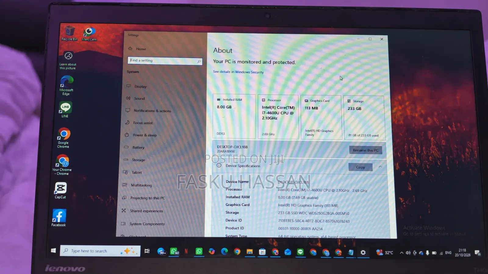 Laptop Lenovo ThinkPad T450 8GB Intel Core i7 SSD 256GB