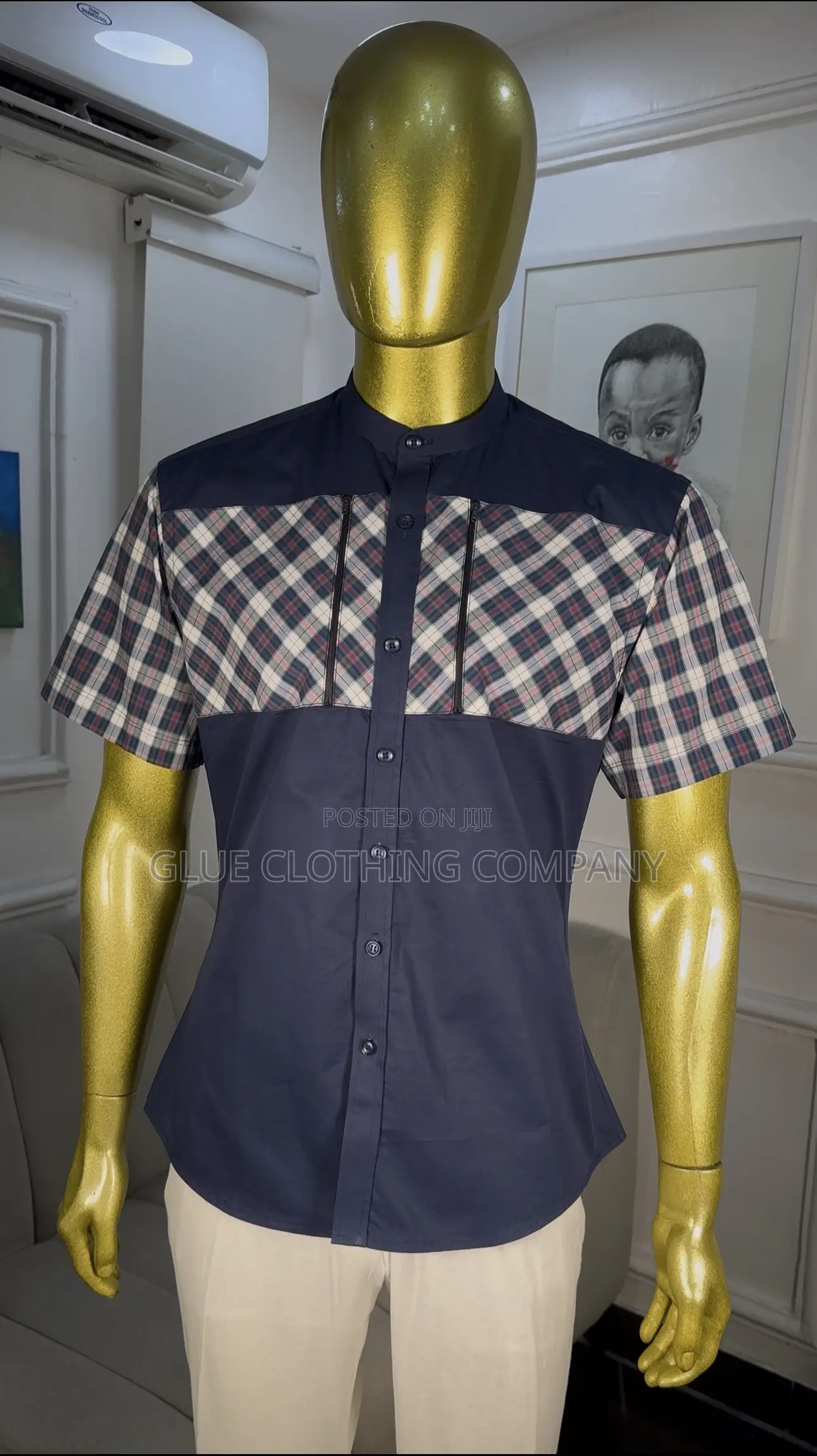 Navy Blue Plaid Contrast Shirt