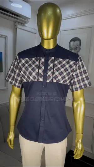 Navy Blue Plaid Contrast Shirt