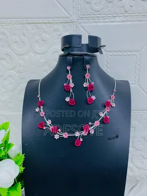 Beautiful Pink Rose Necklace and Earrings Jewellery Set for Ladies