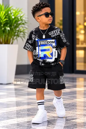 Boys Black Graphic T-Shirt and Shorts Set
