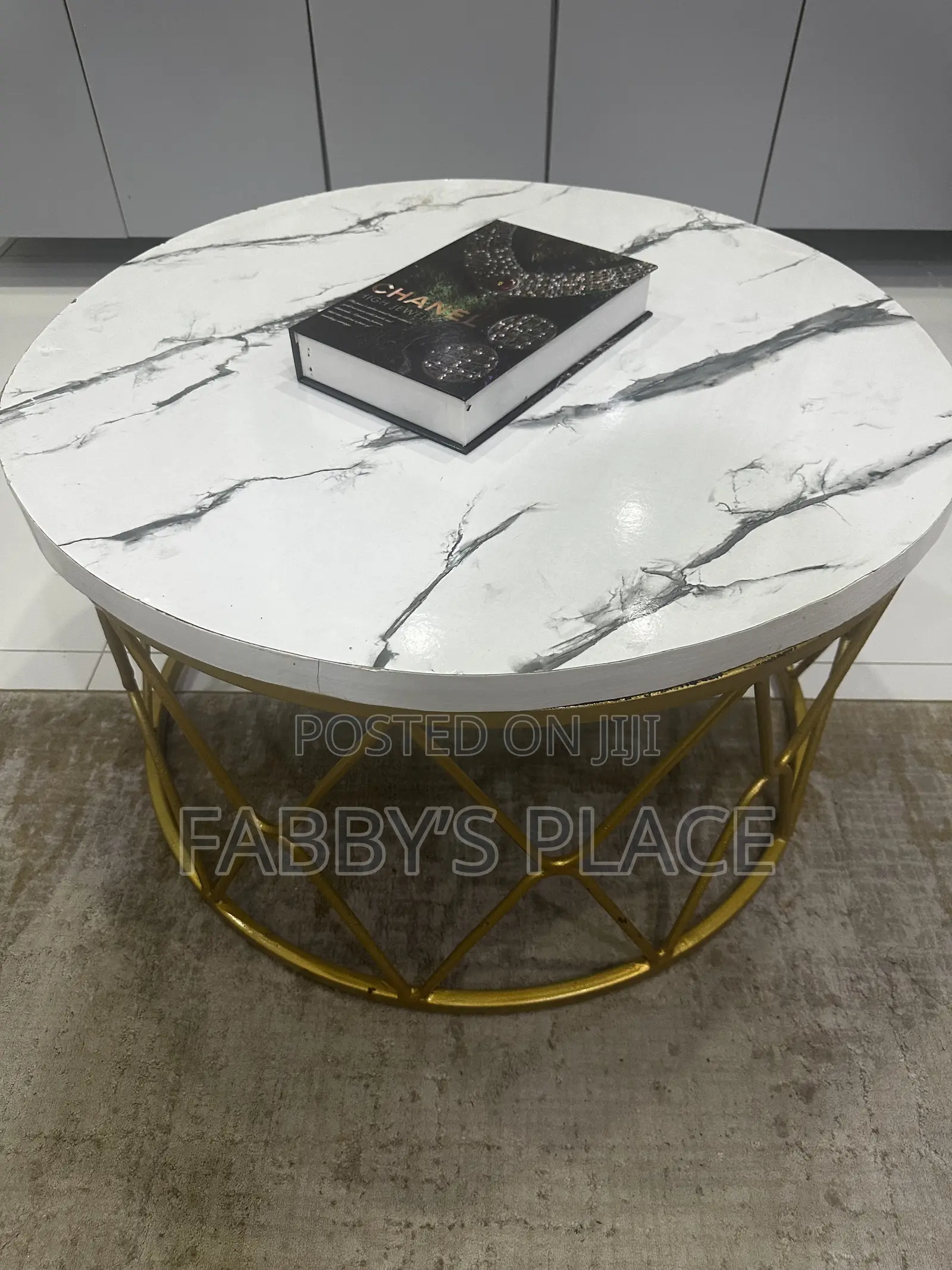 Marble-Effect Coffee Table With Gold Metal Base
