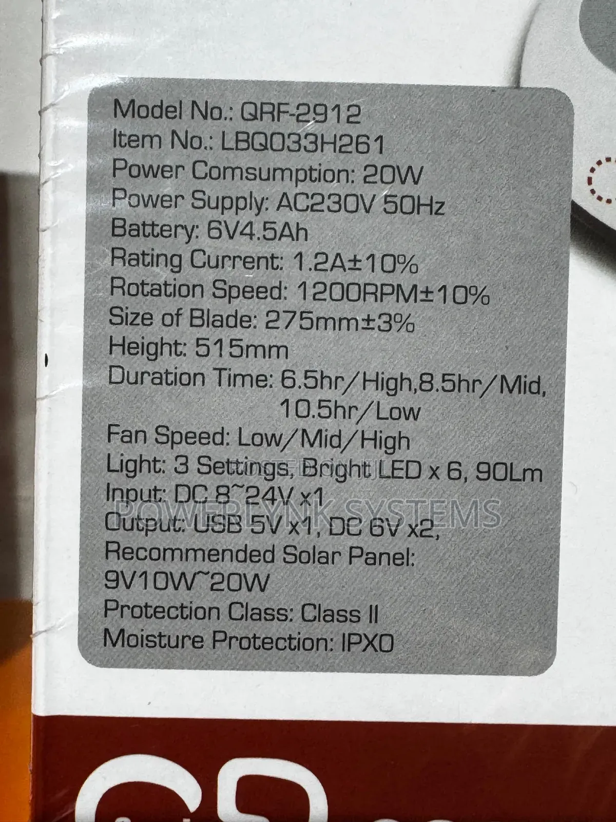 Qasa 12-Inch Rechargeable Table Fan