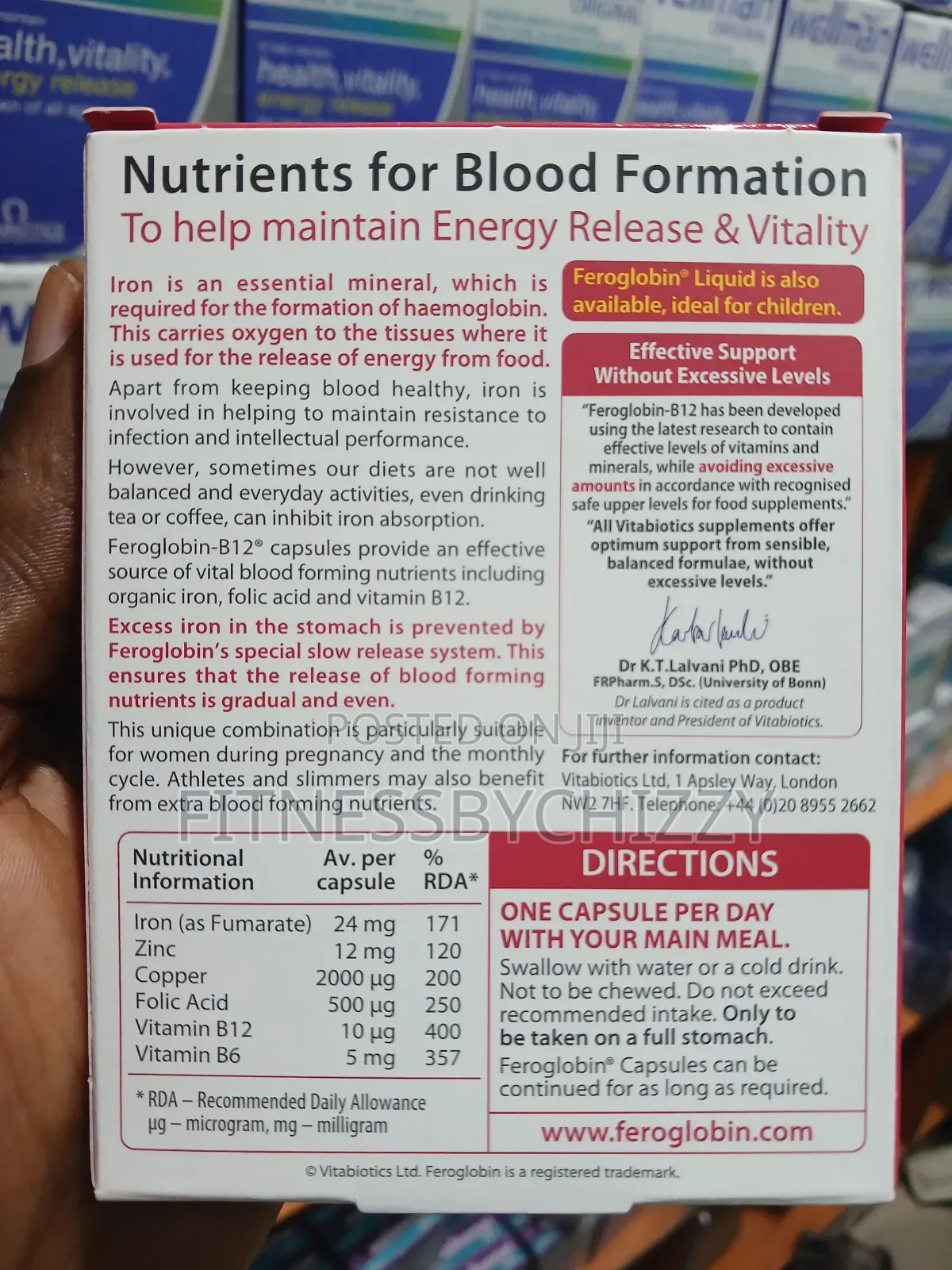 Vitabiotics Feroglobin Iron, Folic Acid, B12, B6 & Zinc X 30 Capsules
