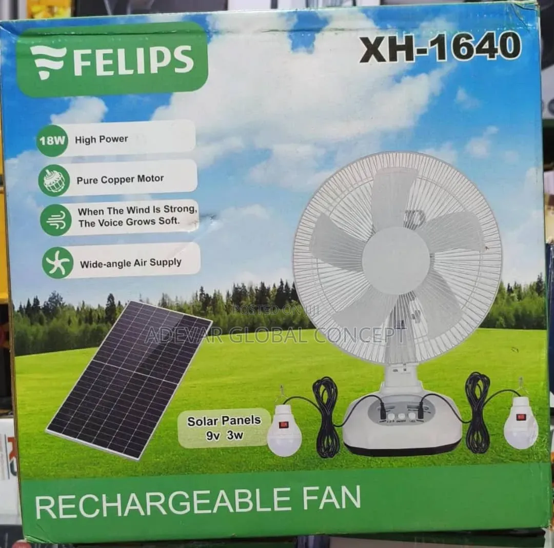 Felips 18w High Power Rechargeable Table Fan With Bulbs and Panel