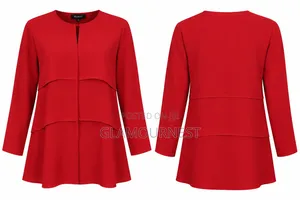 Women's Red Long Sleeve Layered Blouse – Elegant Casual Top