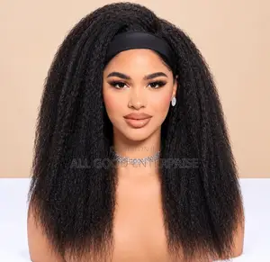 18-Inch Kinky Straight Headband Wig for Women, Yaki Straight Wigs