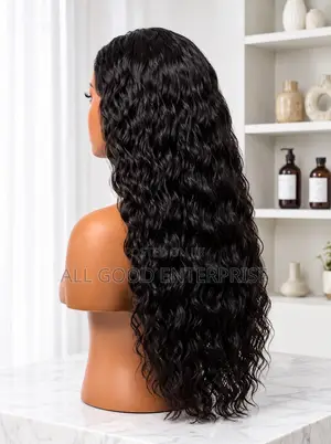 Stylish 26-Inch Black Deep Wave Wig, Voluminous Women's Wig