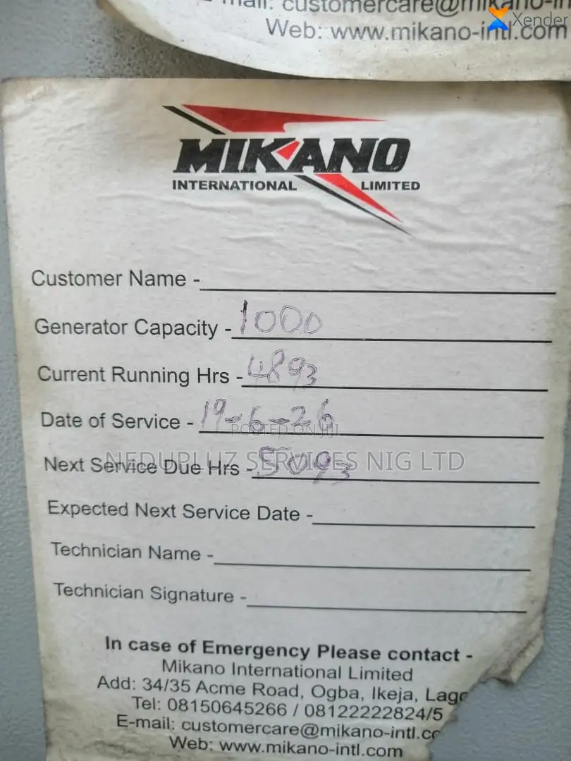 1000 KVA Mikano Generator