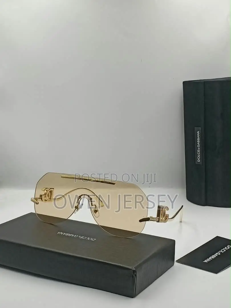 Dolce & Gabbana Luxury Gold Rimless Shield Sunglasses.