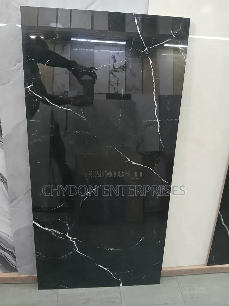 Floor Tiles High Quality 60by120 Black With White Waves
