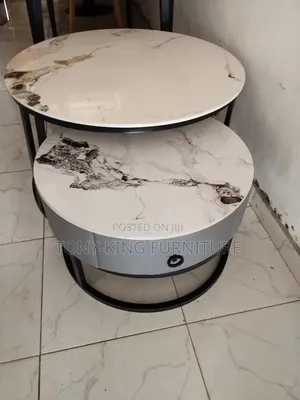 Modern 2-in-1 Nesting Center Table With a White-and-Grey Marble Top
