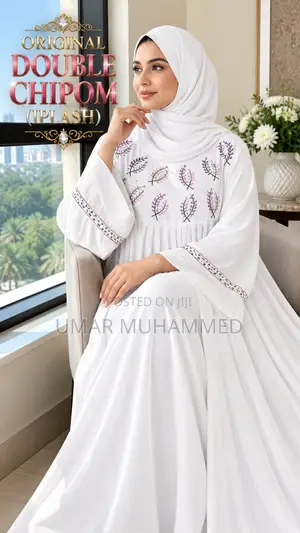 White on White Luxury Abaya Original - Sabuwar New Farin Cikin Fa