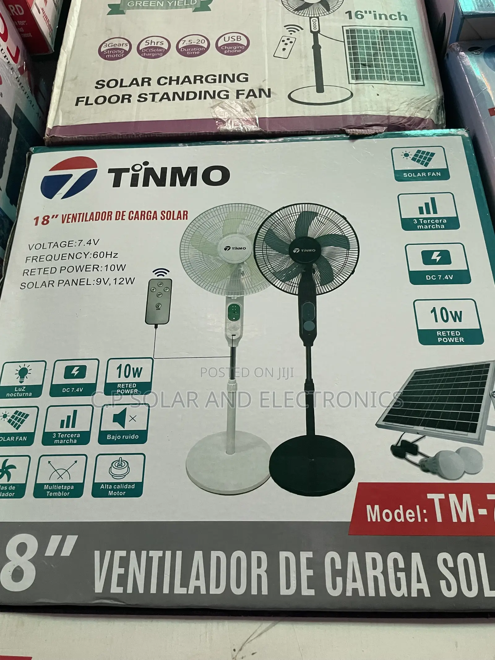 Solar Rechargeable Fan With 25w Panel 2 Bulbs