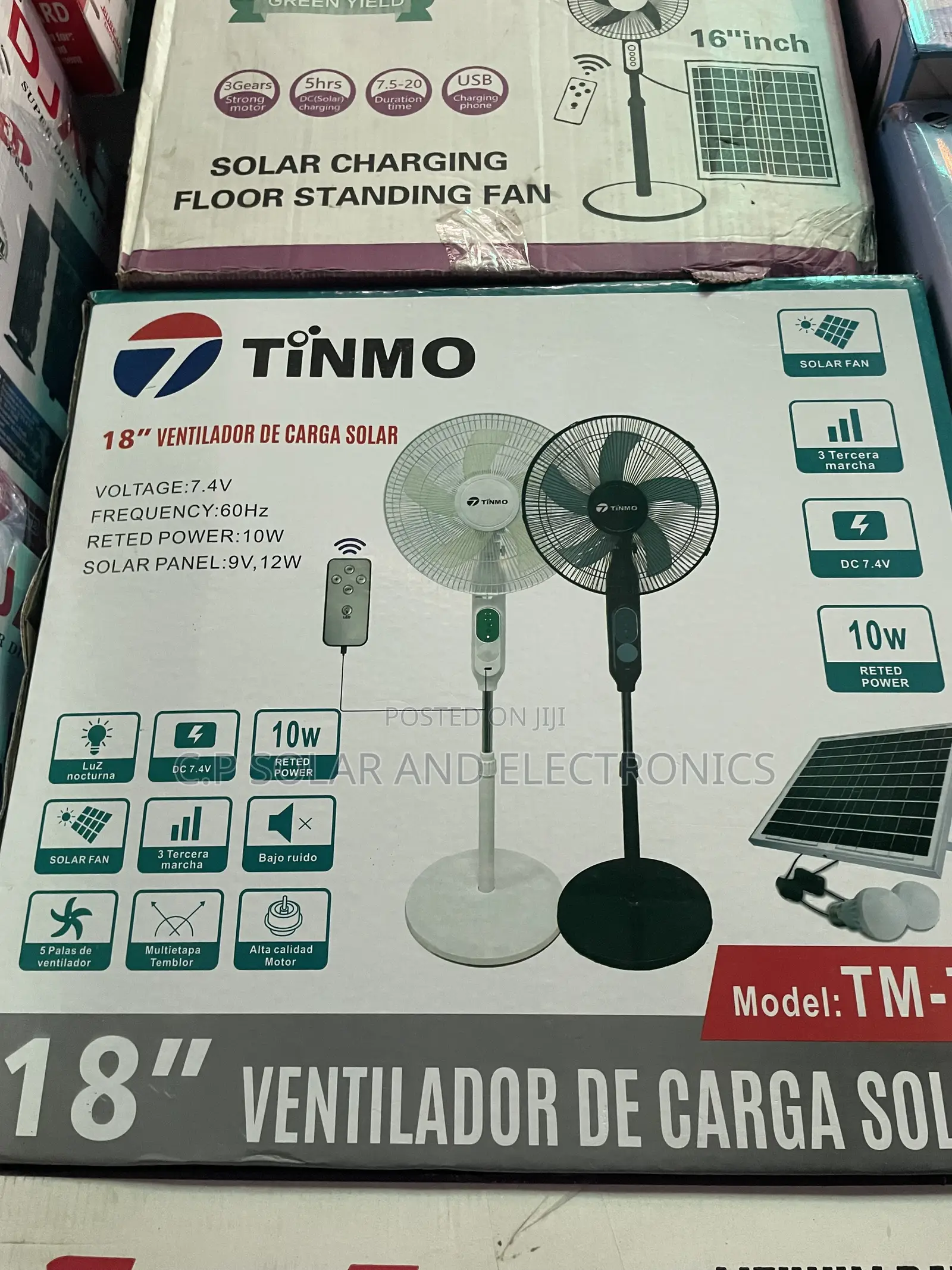 Solar Rechargeable Fan With 25w Panel 2 Bulbs