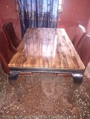 Neatly Used Imported Glossy-Marble Dining Table and 4 Set of Chairs