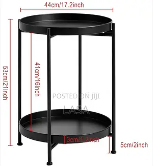 2 Tier Metal Round Tray Side Coffee Sofa End Black Table