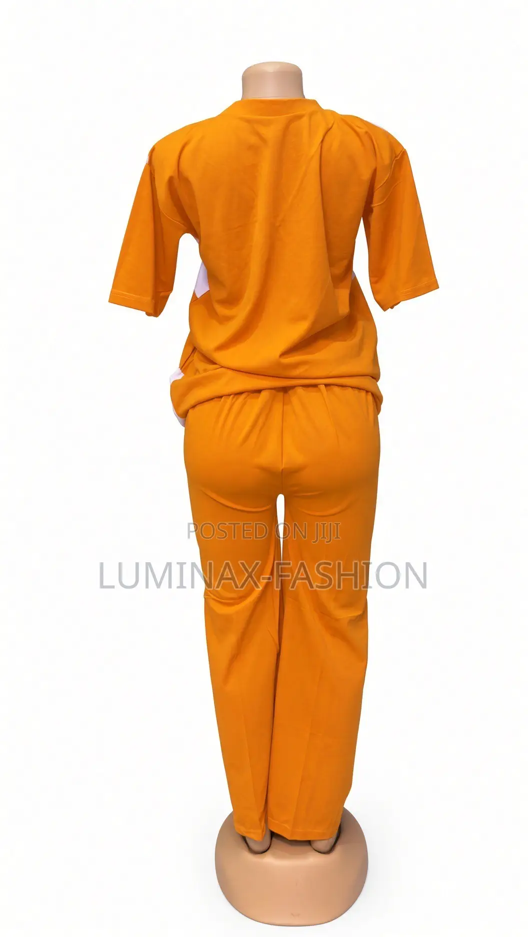 Solid Orange Short Sleeve Jersey Top & Matching Wide-Leg Pants Set