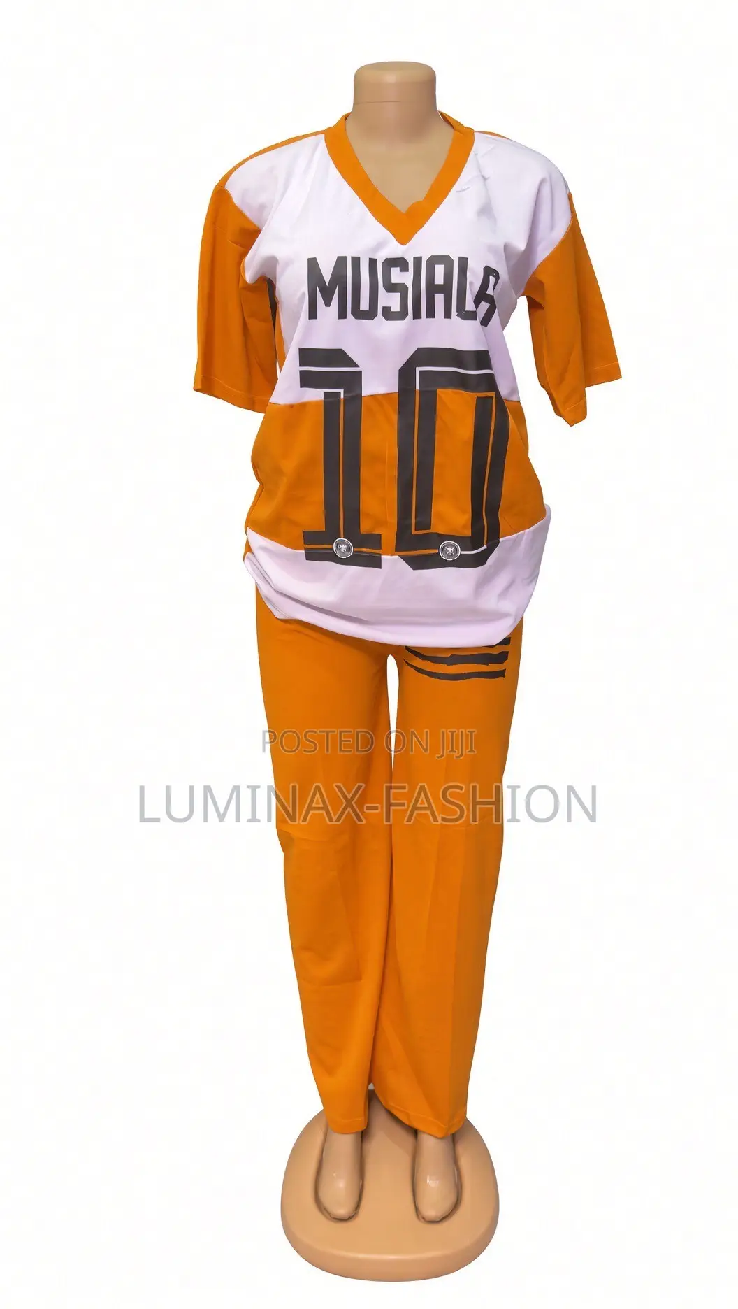 Solid Orange Short Sleeve Jersey Top & Matching Wide-Leg Pants Set