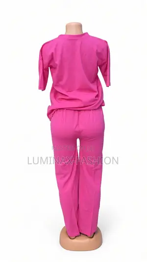 Solid Orange Short Sleeve Jersey Top & Matching Wide-Leg Pants Set