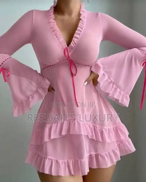 Mesh Ruffle Bow Sheer Nightgown/Lingerie