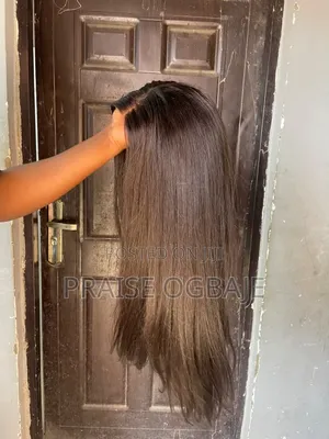 Brown Human Hair Lace Wig, Long Straight (Used)