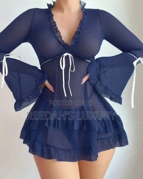 Mesh Ruffle Bow Sheer Nightgown/Lingerie