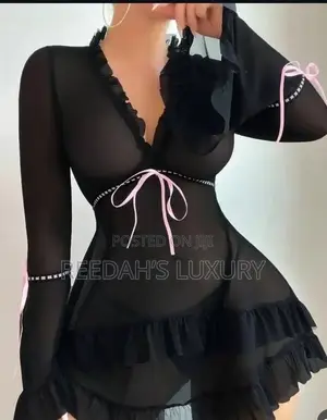 Mesh Ruffle Bow Sheer Nightgown/Lingerie