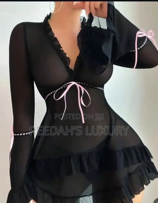 Mesh Ruffle Bow Sheer Nightgown/Lingerie