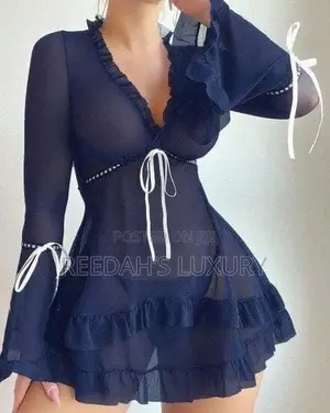 Mesh Ruffle Bow Sheer Nightgown/Lingerie