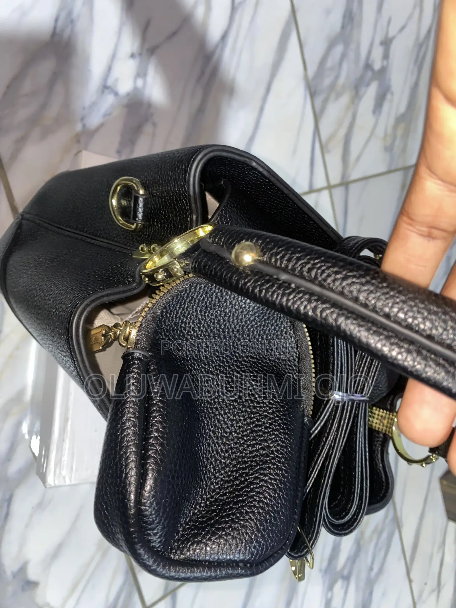 Quality Leather Black Midi Bag