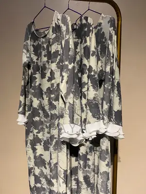 Italian Lush Fabric a Line Dress With Ruffles Edge Sleeves