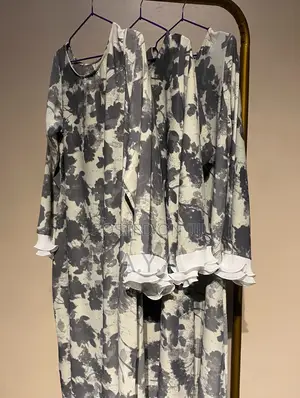 Italian Lush Fabric a Line Dress With Ruffles Edge Sleeves