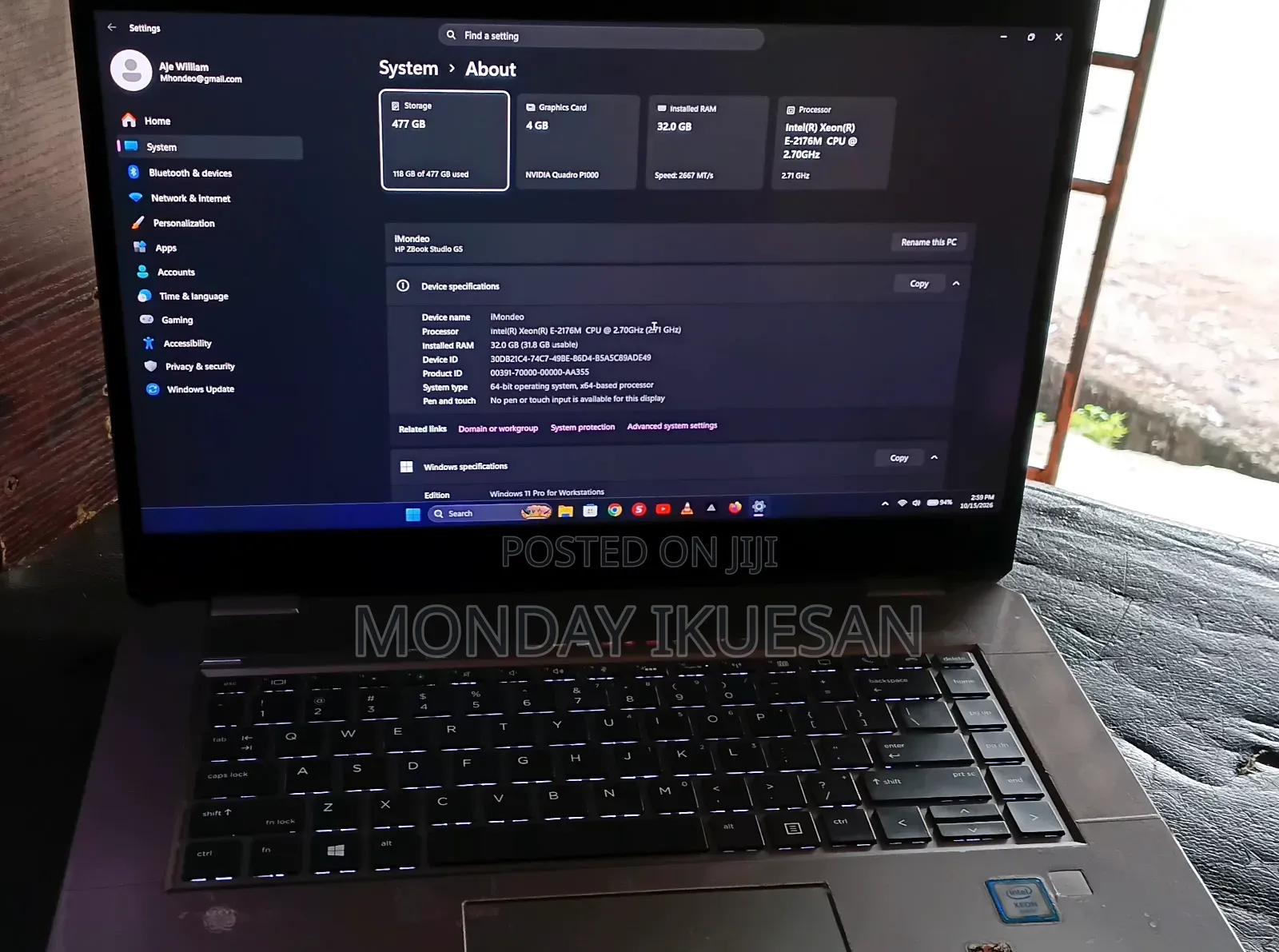 Laptop HP ZBook Studio G5 32GB Intel Xeon SSD 500GB