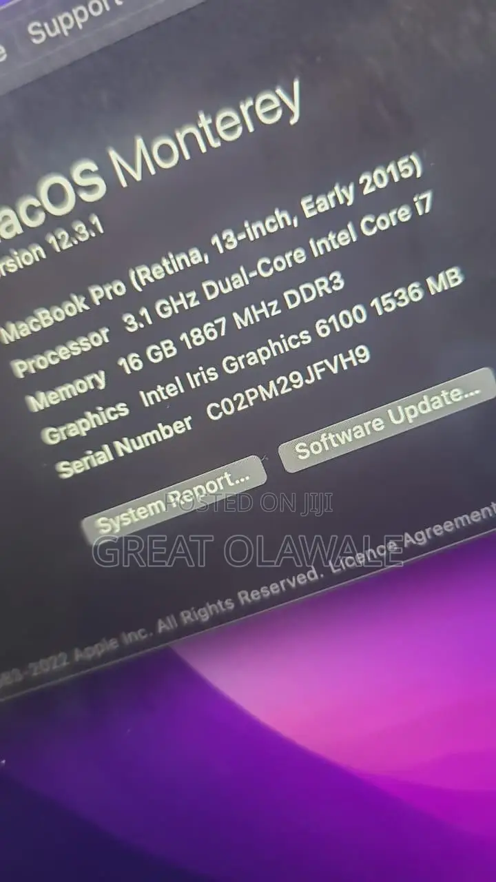 Laptop Apple MacBook Pro 2015 16GB Intel Core i7 SSD 512GB