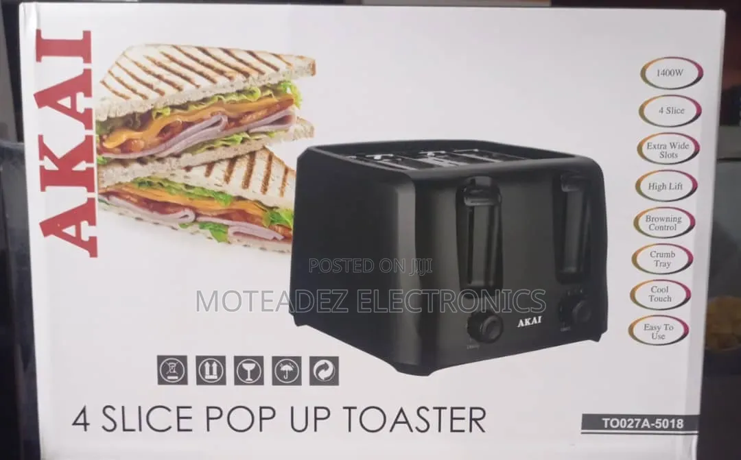 Akai 4 Slice (1400w) Pop Up Sandwich Maker/Bread Toaster